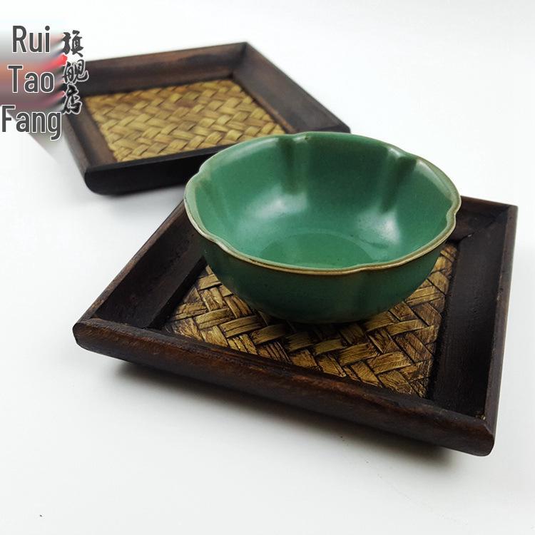 Set of 6 Rattan Coasters: Wooden Heat Insulation Pads, Thai Tea Set Display, Unique Antique Home Ornaments.