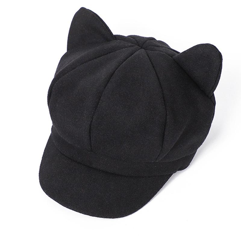 Beret Winter Hats for Women Solid Plain Cute Cat Ear Octagonal Newsboy Cap Ladies Casual Winter Beret Women Painter Cap Vintage