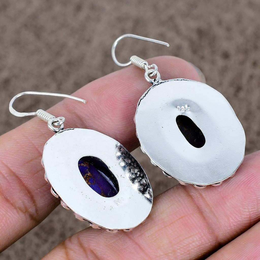 Copper Purple Turquoise Gemstone 925 Sterling Silver Jewelry Earring 1.85" KKG-709