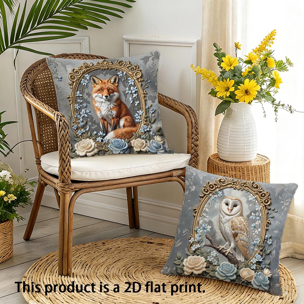 1pc Vintage Victorian Animal Square Throw Pillow Covers Cat Rabbit Fox Owl Floral Decorative Pillowcases for Home Sofa Bedroom