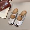 Rhinestone flower inner height increase small square head light mouth half slippers women's word with silver Mary Jane shoes women's slippers