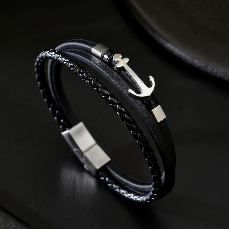 Creative Stainless Steel Boat Anchor Bracelet Multi-layer Woven Leather Accessory Jewelry