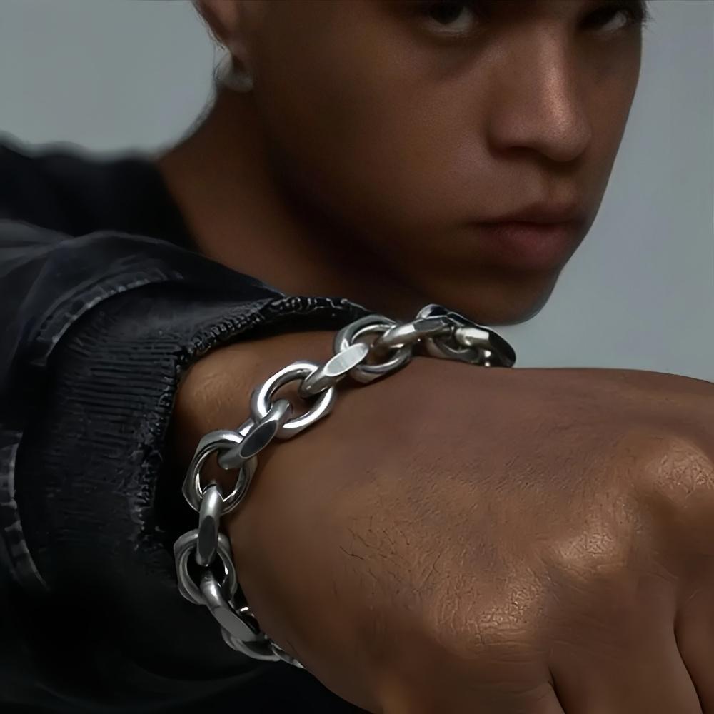 Simple Silver Color Stainless Steel Raw Cuban Chain Bracelet For Men Hip Hop Punk Street Jewelry Women's Gift Accessories