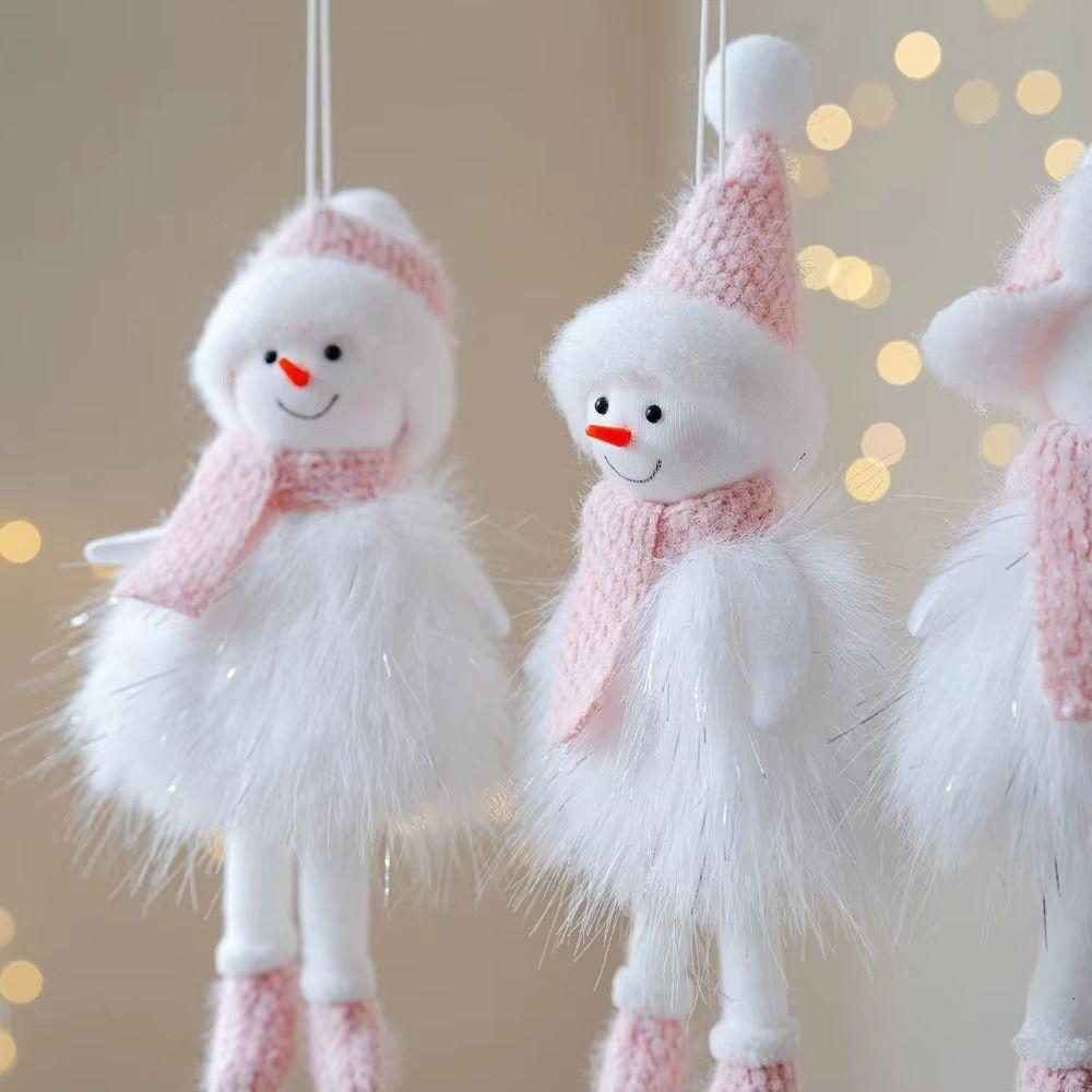 Creative Hanging Snowman Elegant Knit Hat Xmas Tree Hanging Pendant DIY Craft Pink White Snowman Ornaments Christmas Tree Decor