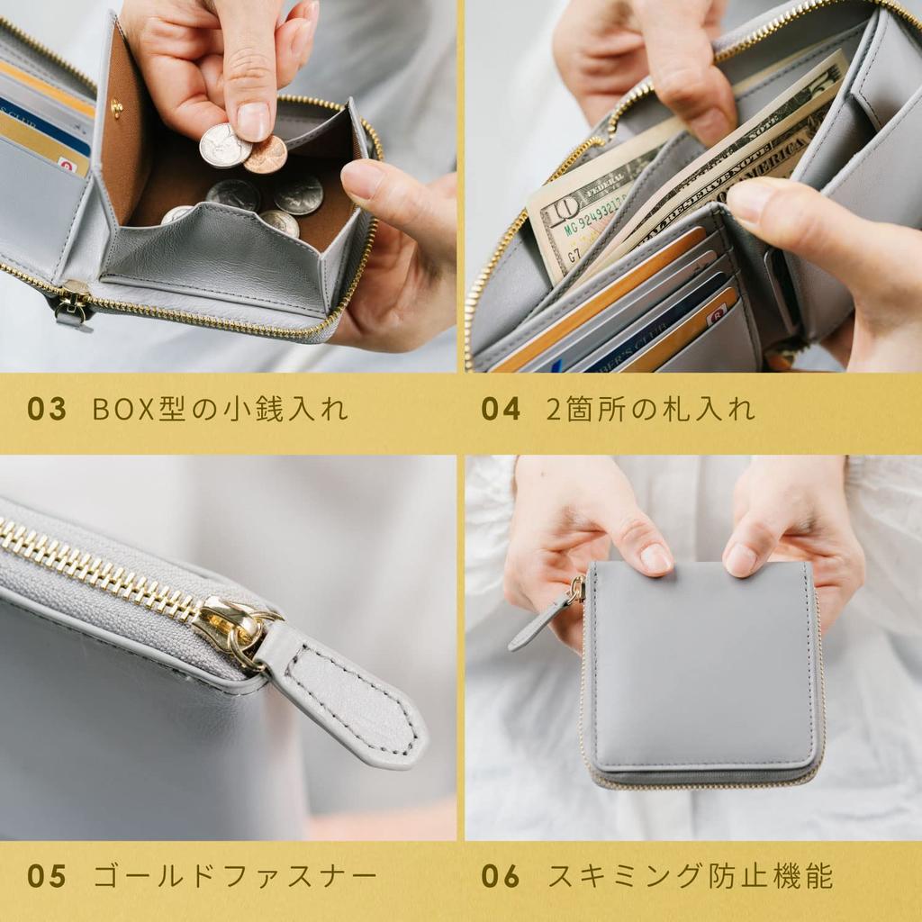 Mura Bifold Goat Leather Wallet with Genuine Leather Zipper and Function Women's Anti-Skimming (Green)