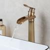 Antique Brass Bathroom Basin Sink Faucet Waterfall Hot Cold Mixer Tap Single Handle Basin Faucets Deck Mounted Tap