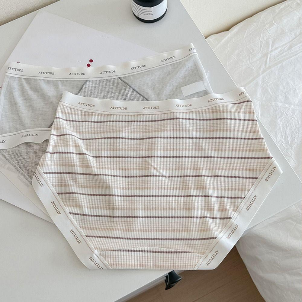 3Pcs Mid Waist Stripe Letter Briefs Ultra-thin Underwear for Women Mesh Seamless Panties  Gifts