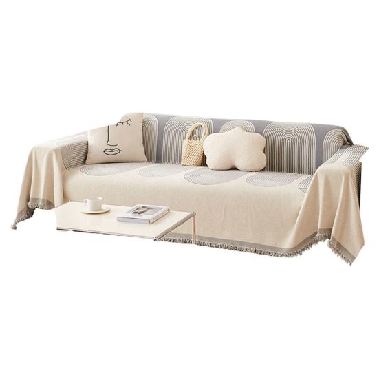 Modern Geometric Sofa Cover Fringed Soft Flannel Four Seasons Universal Home Office Three-seater Couch Slipcover Furniture Protector
