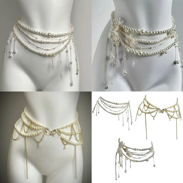 Multi Layered Waist Chain Beaded Belly Chain Bikini Decor with Floral Pearls Tassels Accents for Various Occasion