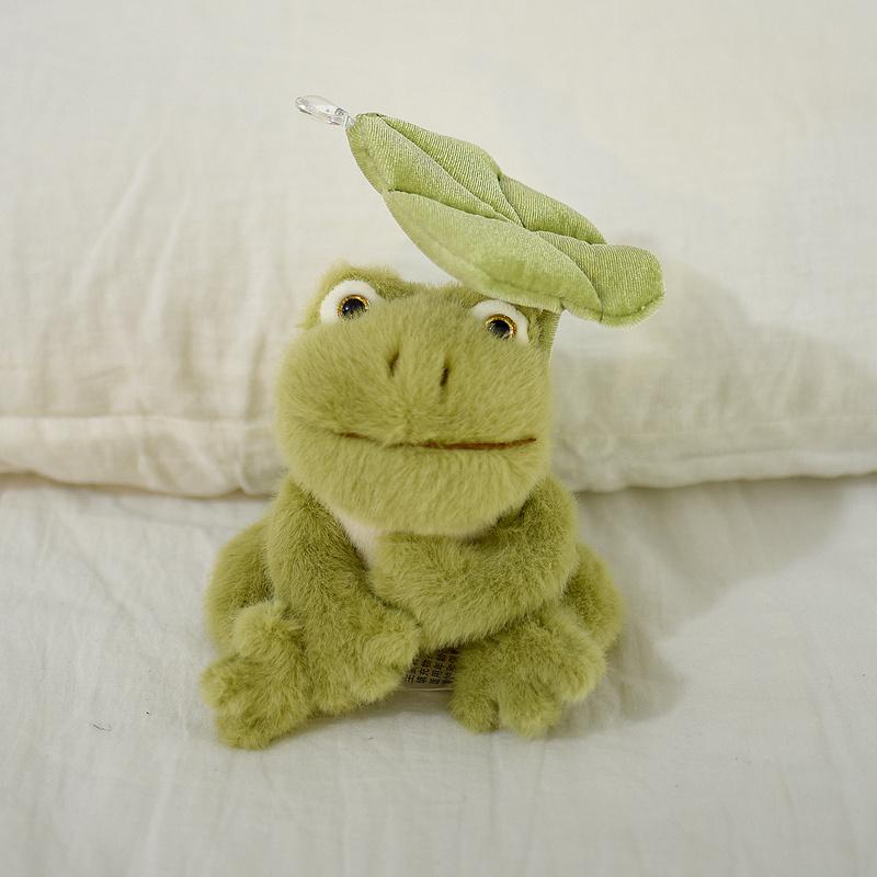Kreativer Look Kleiner Frosch Plüschtiere Weich Handgemacht Lotusblatt Holzfisch Lange Zunge Frosch Puppe Niedlich Zart Schreibtisch Haustiere 14cm