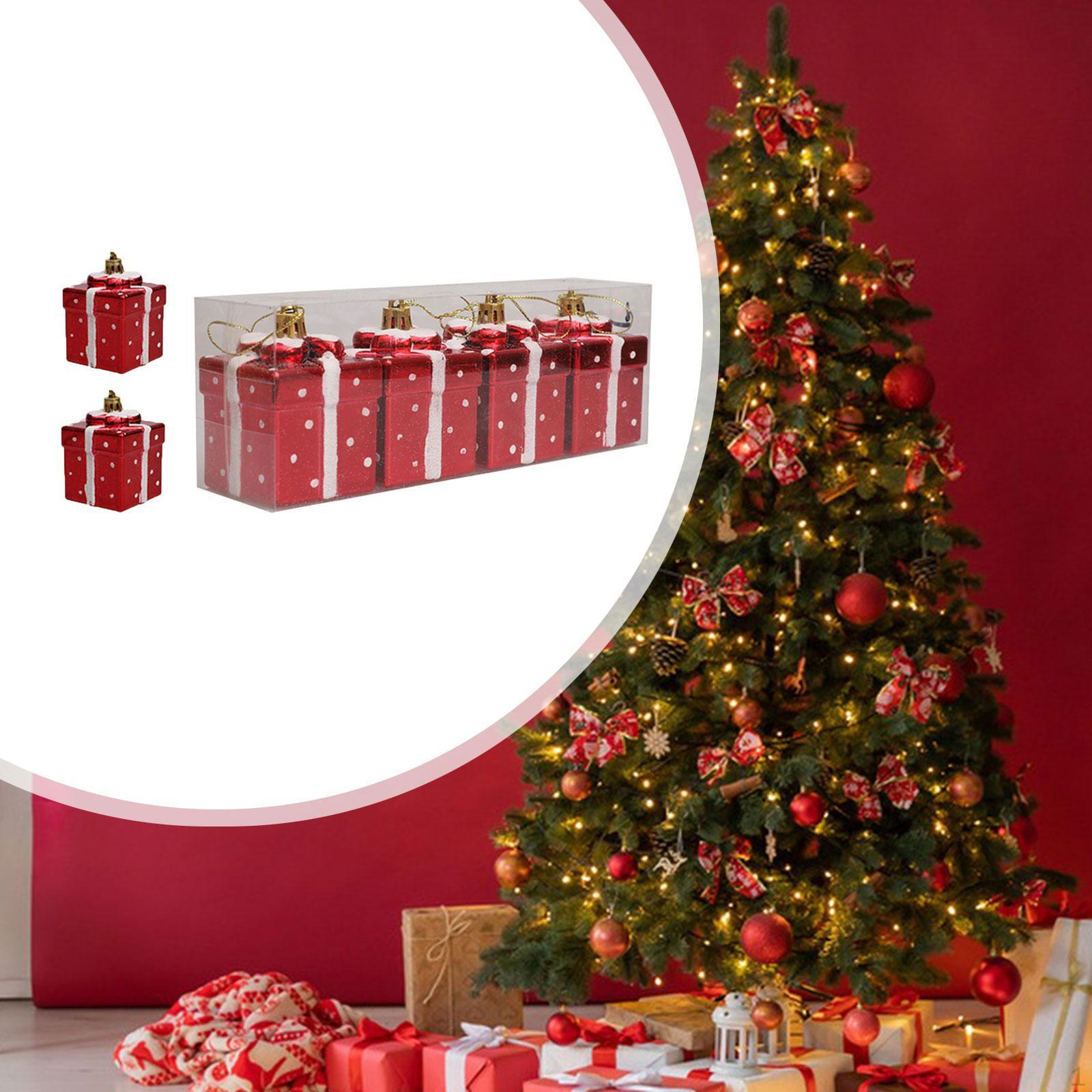 

4 шт. Подарочная коробка, подвесные украшения, украшение на рождественскую елку, декоративные рождественские подвески, праздничные принадлежности красный