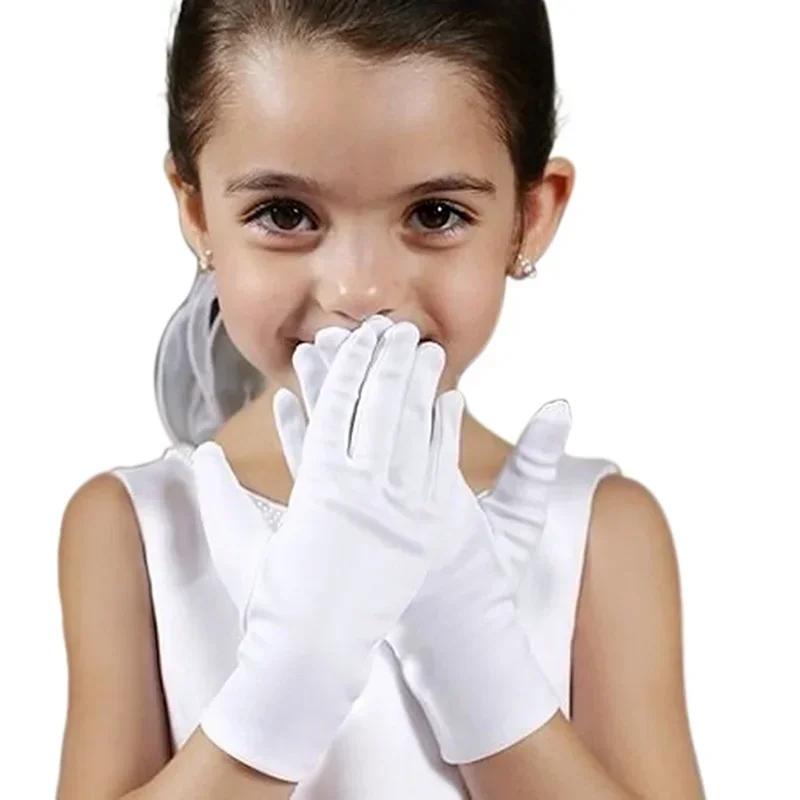 Childrens Gloves White Short Satin Texture Childrens Dance Stage Accessories Wedding Flower Gloves Wedding Dress Accessories
