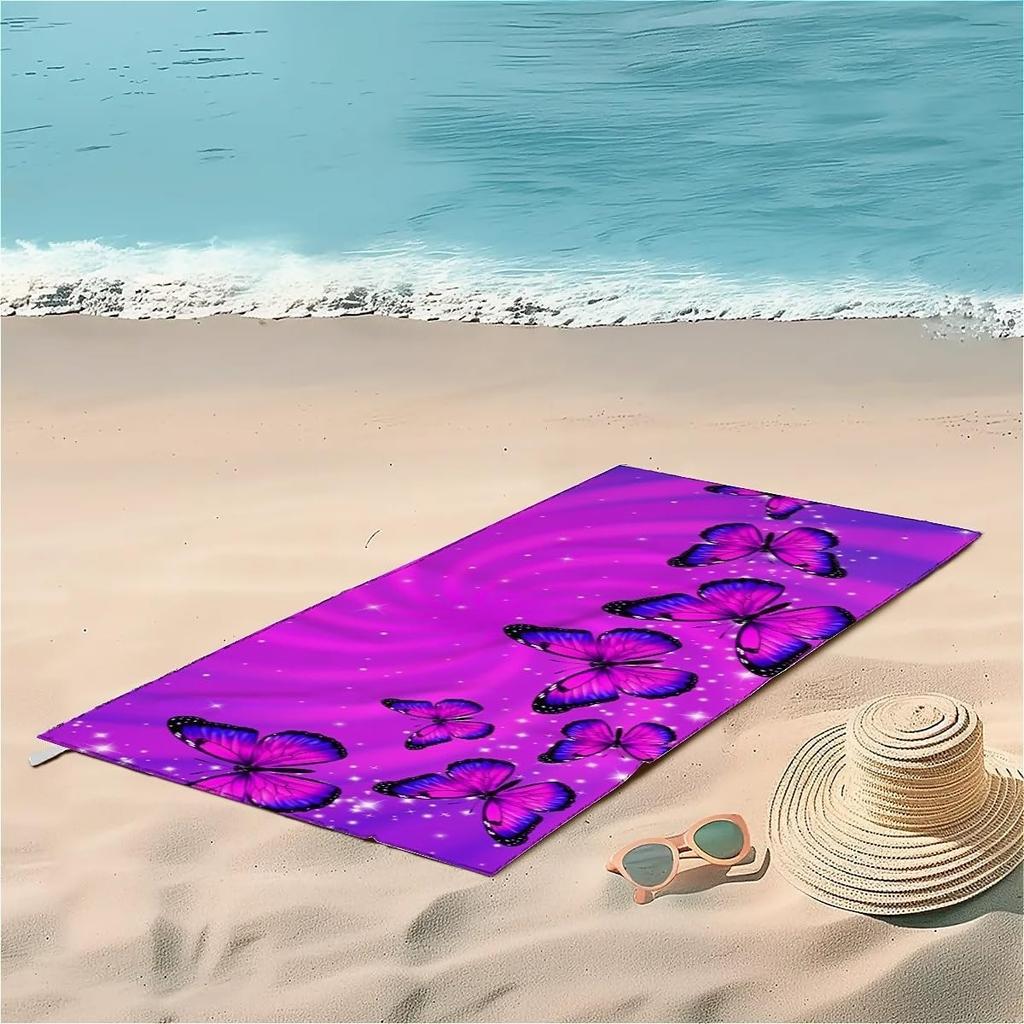Schmetterling lila Muster Strandtuch für Familie Sachen Freund Geschenk Schnelltrocknend Sandfrei Für Bad Yoga Strand Camping Schwimmen GYM