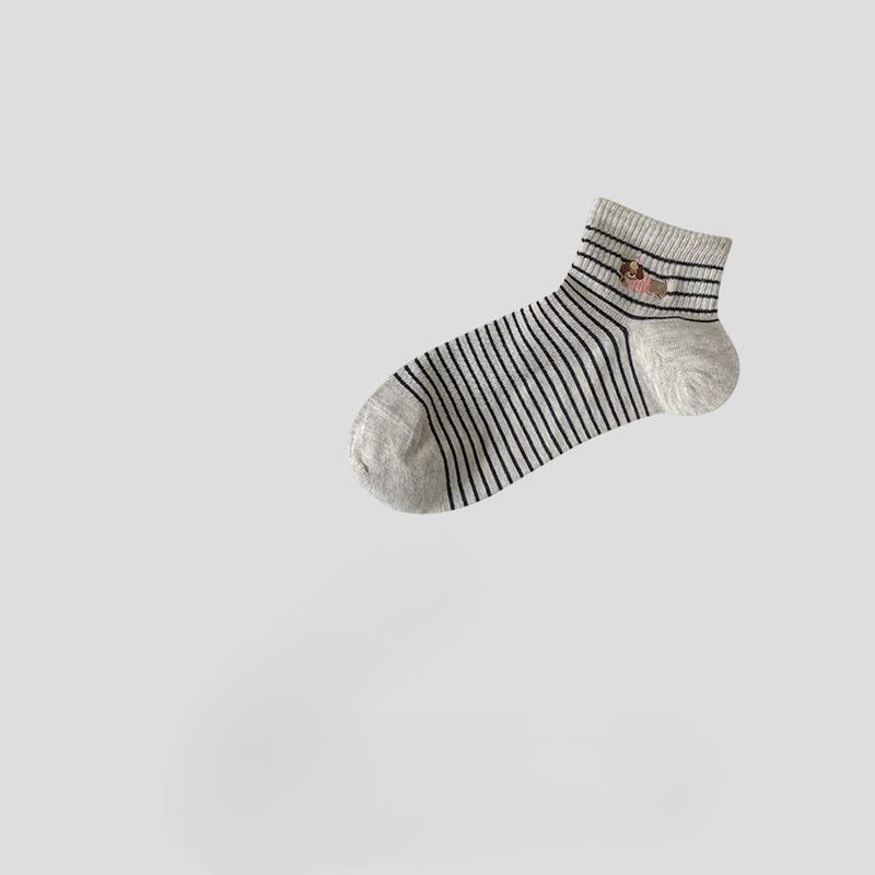 

Женские весенне-летние новинки полосатые повседневные вышитые милые мультяшные гольфы 1 pair серый