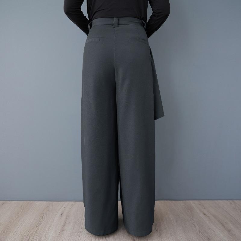 Black Plus Size Vintage Spring Autumn High Waist Wide Leg Skirt Pants Women Loose Casual Trousers