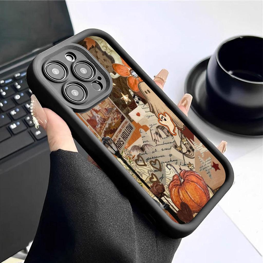 Pumpkin Head Groove Style Black Phone Case for iPhone 15/16/17 Pro Max