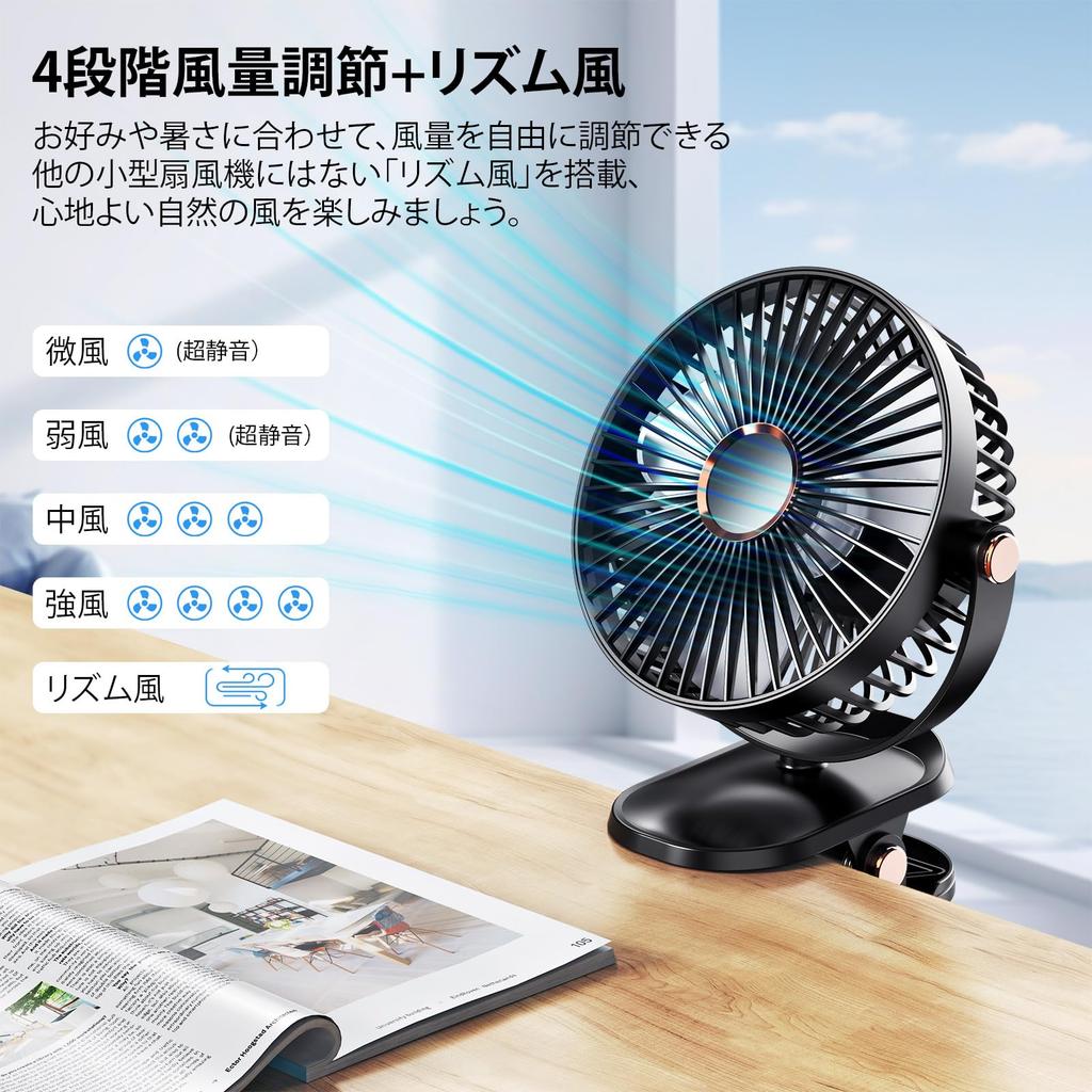 iNeibo Desktop Mini USB 4000mAh High 20dB Super Strong 20 Hours of Continuous 4 Airflow Rhythmic LED Desk Clip Mini for Living Heatstroke Prevention