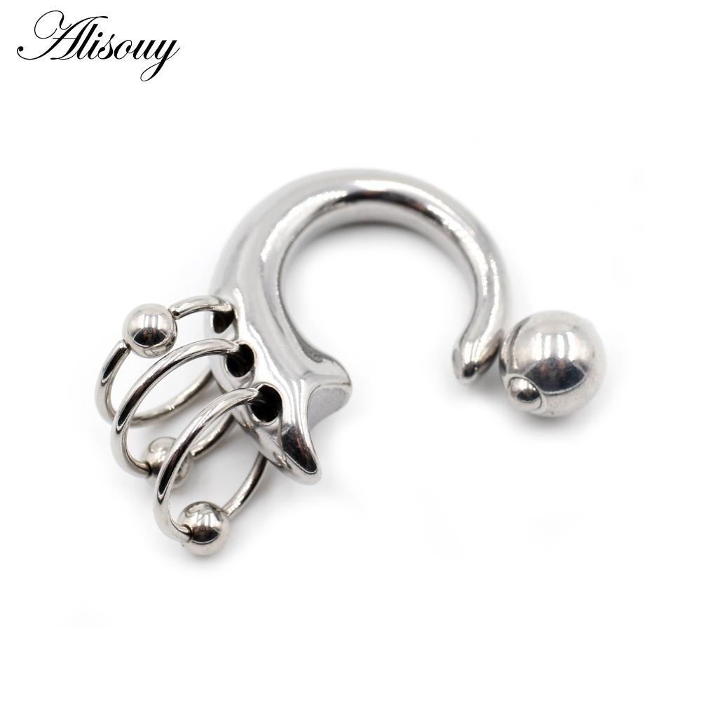 Alisouy 1 STÜCK Edelstahl-Federclip-Kugelperlen-Ring-Ohrgewichte, großes Messgerät, gestreckte Lappenohrringe, Ohr-Expander, Körperschmuck