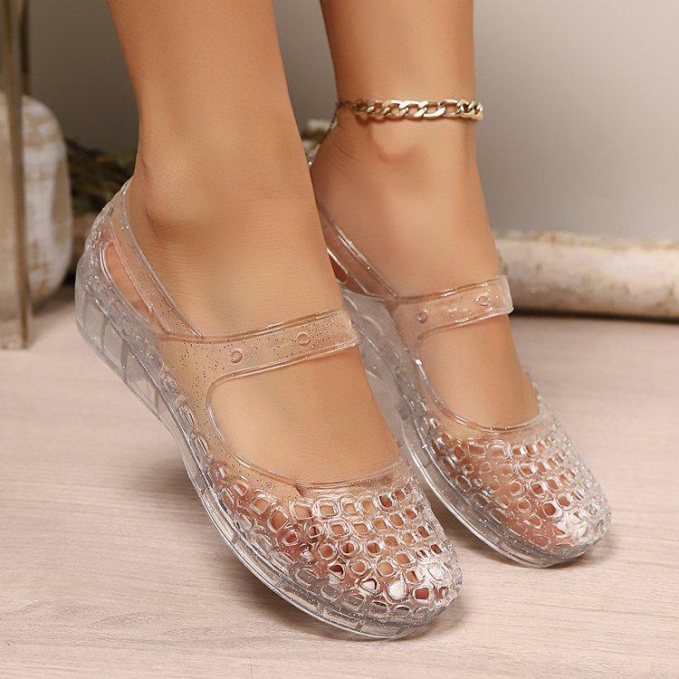 Dámské plastové křišťálové želé sandály s výřezy na pláž, pohodlné, ležérní nazouvací, dámské, kulatá špička, PVC pantofle