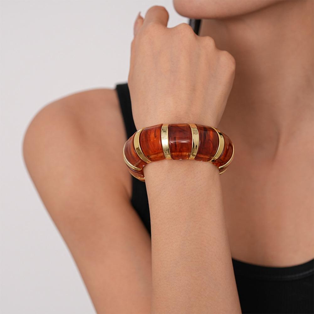 Bohemian Acrylic Cuff Charms Bracelet Hand Ring Geometric Bangle Elastic Wide Bracelet  Women