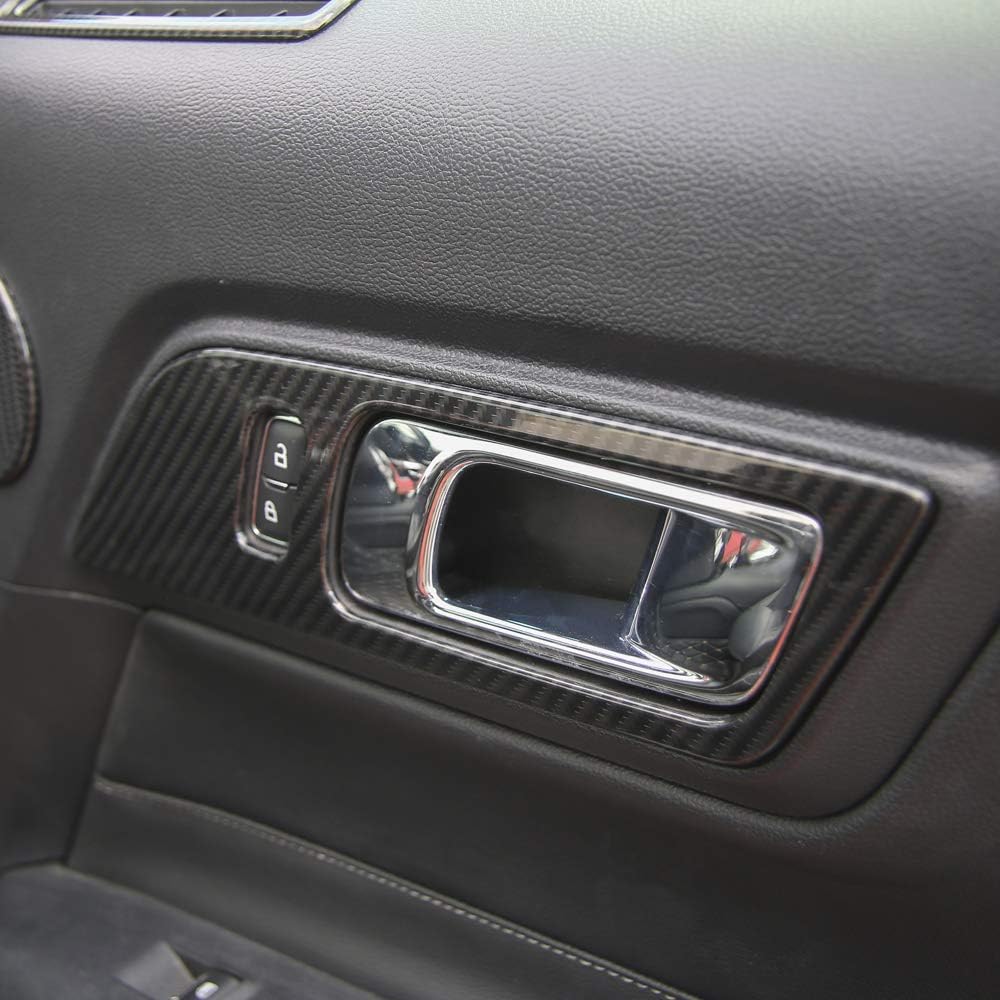 RT-TCZ Car Door Interior Handle Button Decoration Moulding Frame Cover Trim for Ford Mustang 2015 2016 2017 2018 2019 2020 2021(Carbon Fiber Veins)