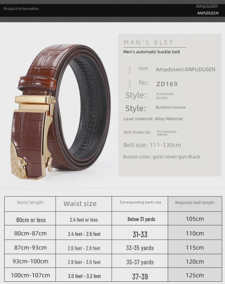 Men's High-End Crocodile Pattern Leather Belt with Alloy Automatic Buckle, Perfect for Business Wear