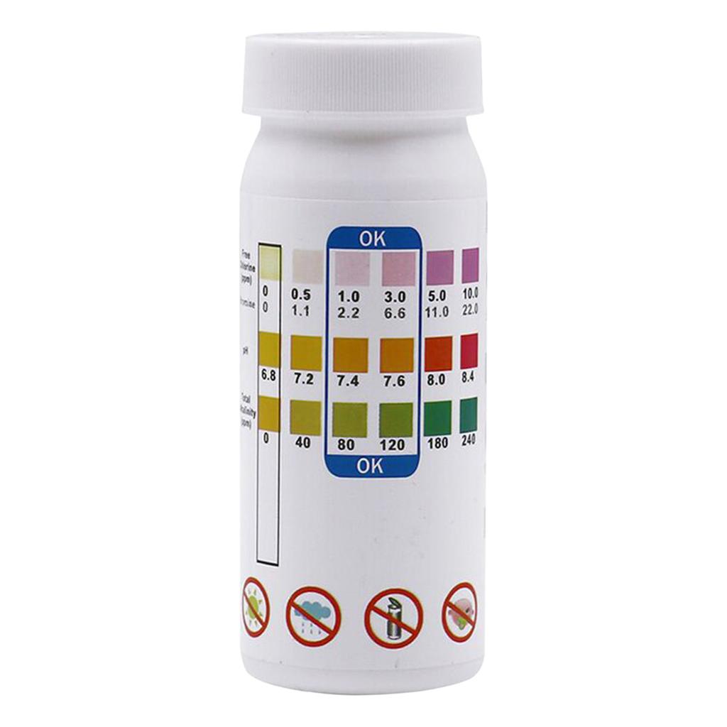 3-In-1 Pool Water Test Strips PH Chlorine Alkalinity Bromine Hardness Hot Spring Water Testing 50 Strips Per Bottle