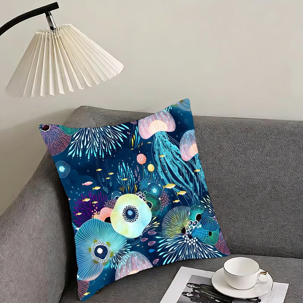 Marine Life Fashion Cushion Cover Pillowcase Ultra Soft Skin Friendly Fabric Cloud Like Comfort  Concealed Zipper