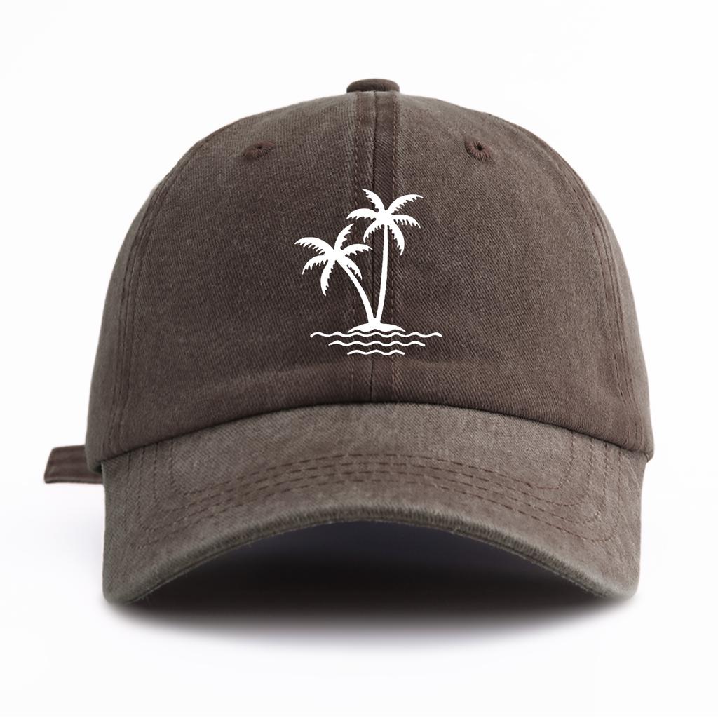 1pc Coconut Tree Print Washed Baseball Cap for Adults, Minimalist Retro Style Casual Soft Adjustable Dad Hat, Perfect As Gift