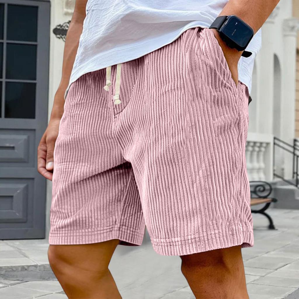 Mens Corduroy Casual Shorts with Elastic Waistband Drawstring Adjustable Fit Relaxed Summer Lightweight Shorts for Daily Wear
