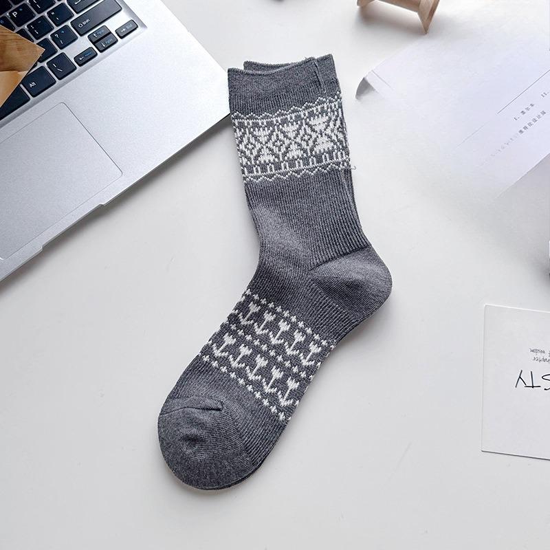 Female Spring and Autumn Ethnic Style Retro Thick Color Cylinder Pile Socks