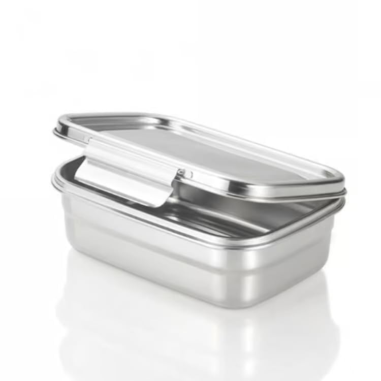 Stainless steel lunch microwave and dishwasher large capacity easy to silver suitable for middle and high school and box, safe, airtight, (600ml),