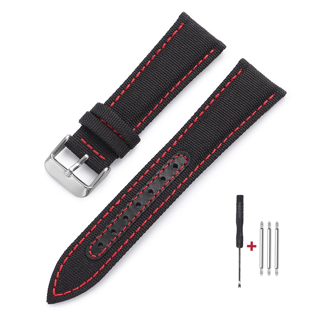 Sailcloth Watch Strap 20mm 22mm for Omega for Seiko Nylon Leather Stitching Bands Quick Release Bracelet Smartwatch Wristband