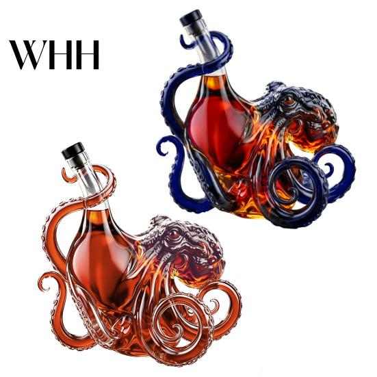 Nautical Spirits Bottle Octopus-Shaped Glass Decanter, 3D Artistic Borosilicate for Whiskey Wine Soda, Ocean Themed Bar Decor 350ml Decorative Liquid