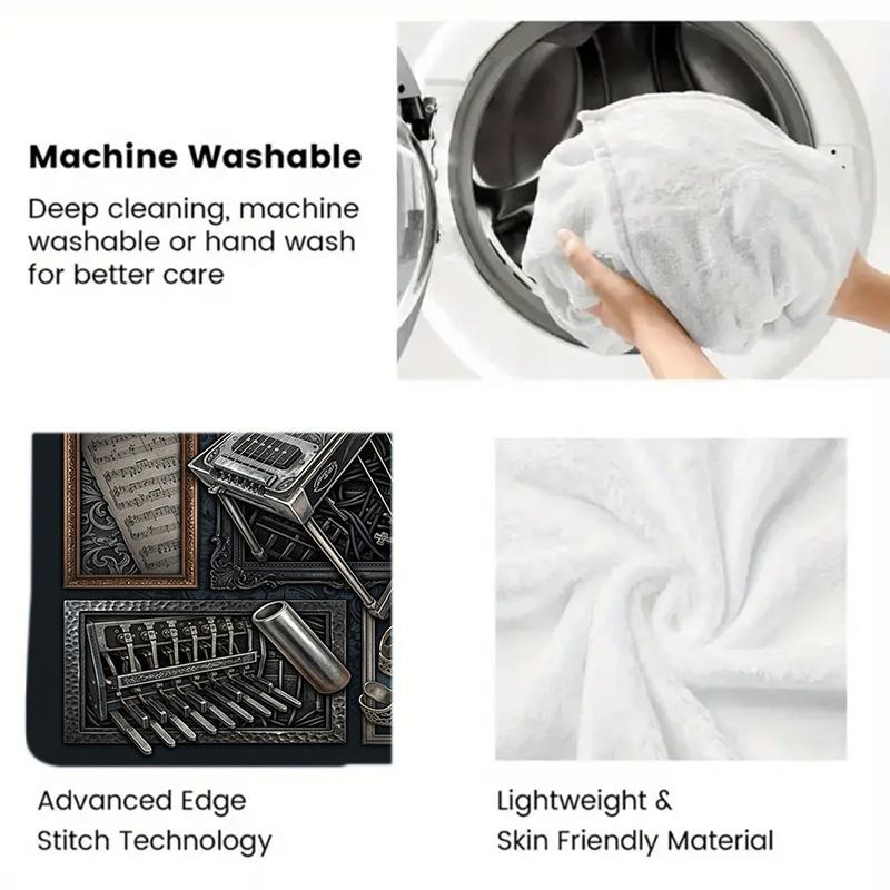 Steampunk Musical Instruments 2D Flat Pattern Flannel Blanket, High Quality All Seasons, Home Decor, Warmth and Comfort, Perfect for Christmas Gifts.