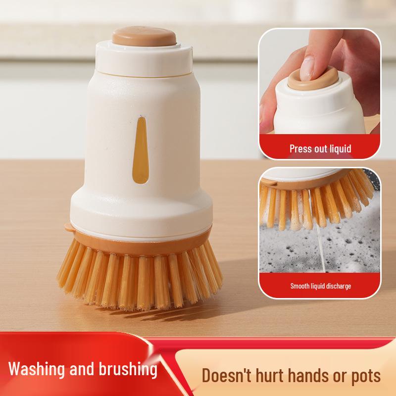 Liquid Dispensing Dishwashing Brush Set - Long Handle, Detachable, Creative Cleaning for the Kitchen жёлтый/белый