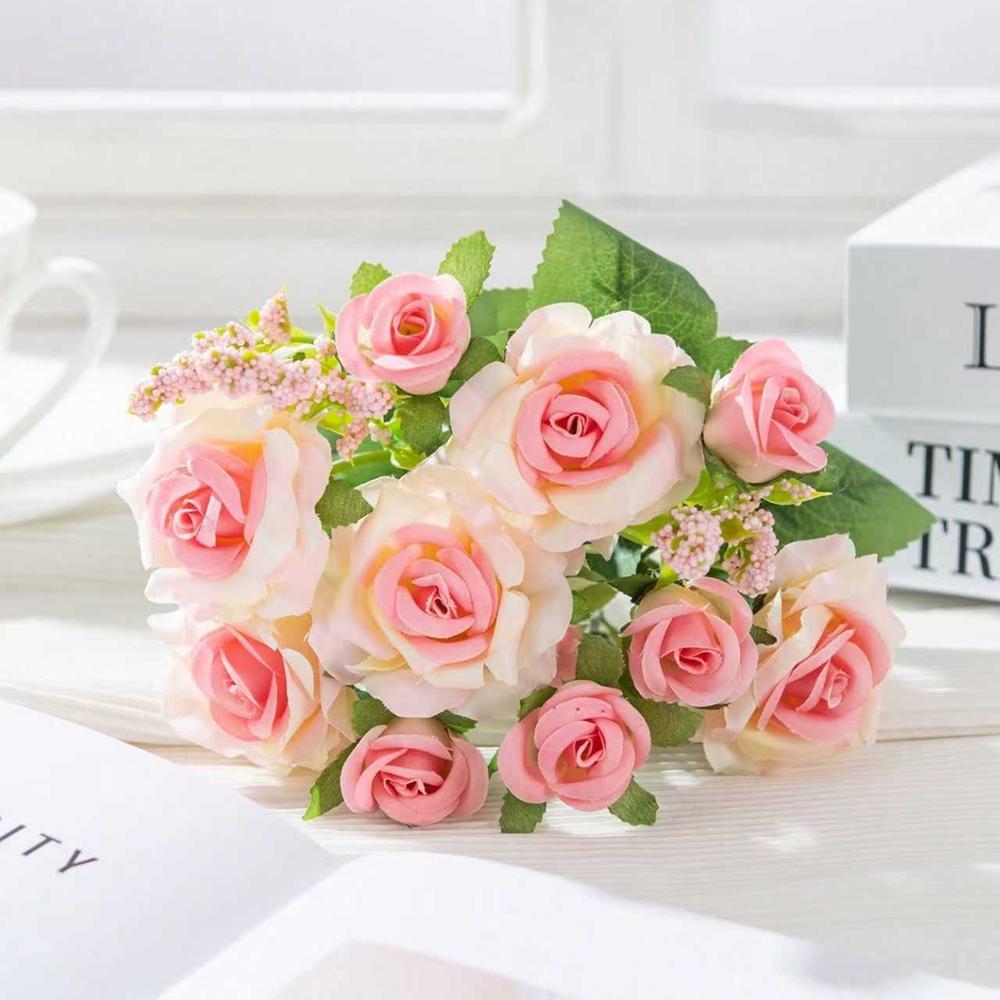 Artificial Flowers Silk Rose Wedding Bridal Fake Bouquet Valentine'Home Room Table Decor Outdoor Yard Garden DIY Photograph Prop