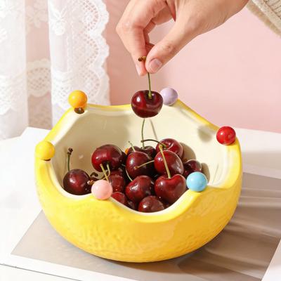 Obstteller mit Obstgabel Keramik-Obstschale Orange Dekorative Snacks