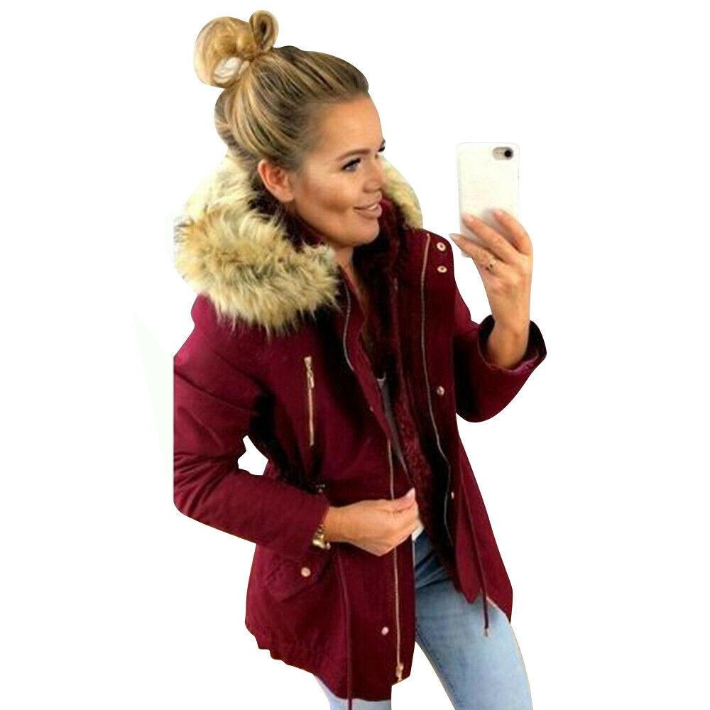 Womens Fur Winter Lined Parka Hooded Jacket Warm Thick Overcoats Outwear Coats