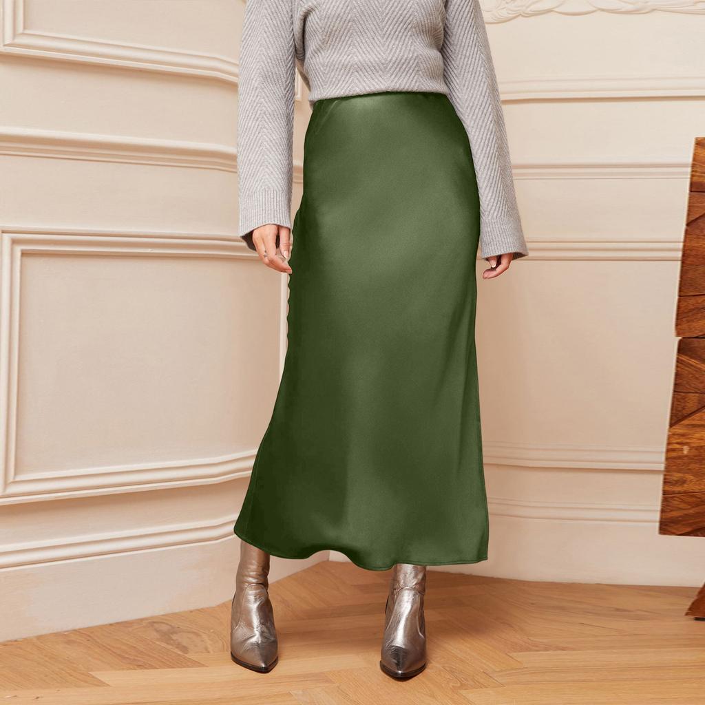 Women's Color Hip Hugging High Waist Slit Skirt