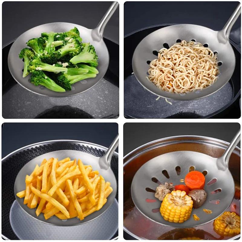 15-Zoll Edelstahl Schaumlöffel Sieblöffel Schöpfkelle, Geschlitzter Löffel zum Kochen, Abgießen & Frittieren