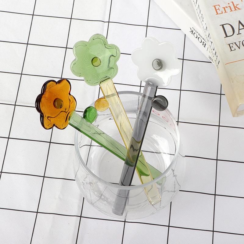 6Pcs/Set Glass Spoons High borosilicate Flower Sunflower Tulip Colorful Tea Coffee Spoons Long Handle Mixed Spoon