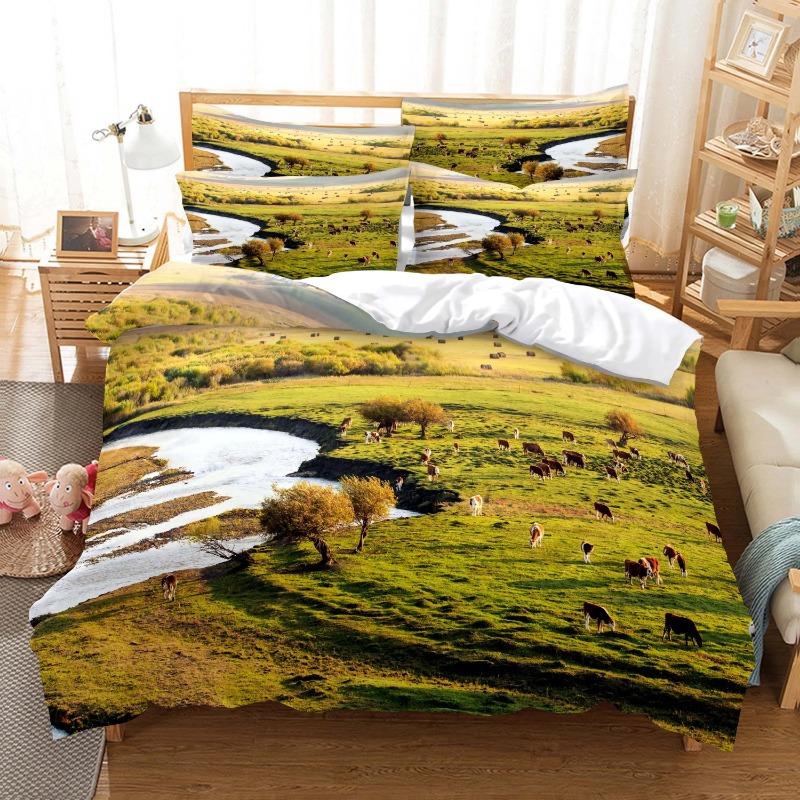 3D HD Scenic Quilt Cover Duvet Pillow Case bed Set Linen Woods Scene Forest King Queen Twin Single Double 3PCS 2PCS Home Textile