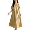 Dress with Elastic Waistband Lightweight Crew Neck Gathered Casual Loose Fit Soft Versatile Solid Color Everyday Commute Summer Comfortable Stylish