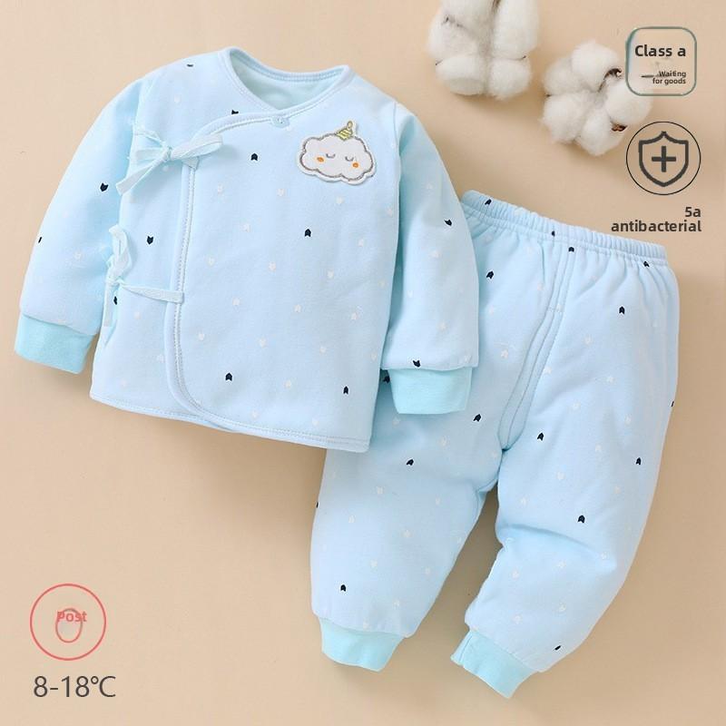 Newborn Baby Clothes Cotton Thick T Shirt Set With Stripes For Winter Comfort