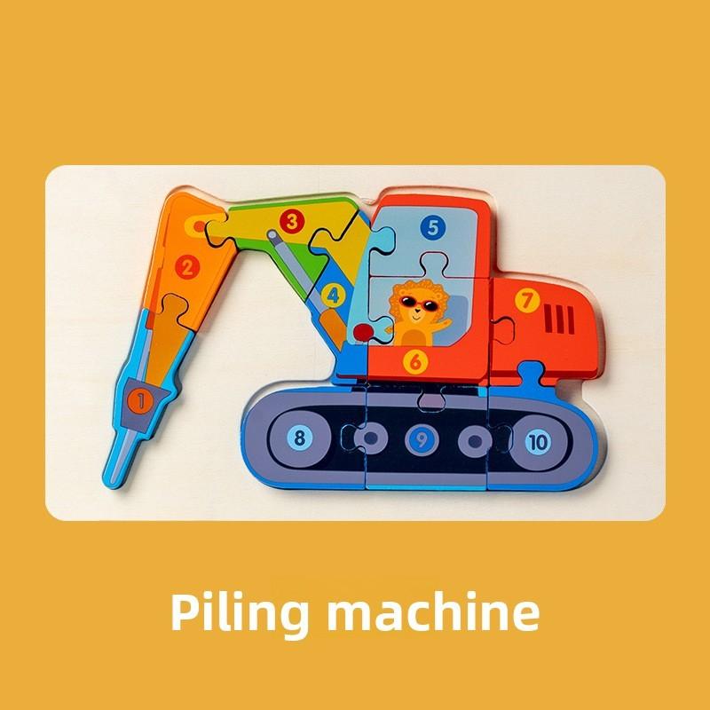 Construction Wooden Vehicle Puzzle Kids Educational Toy Gift For Early Learning