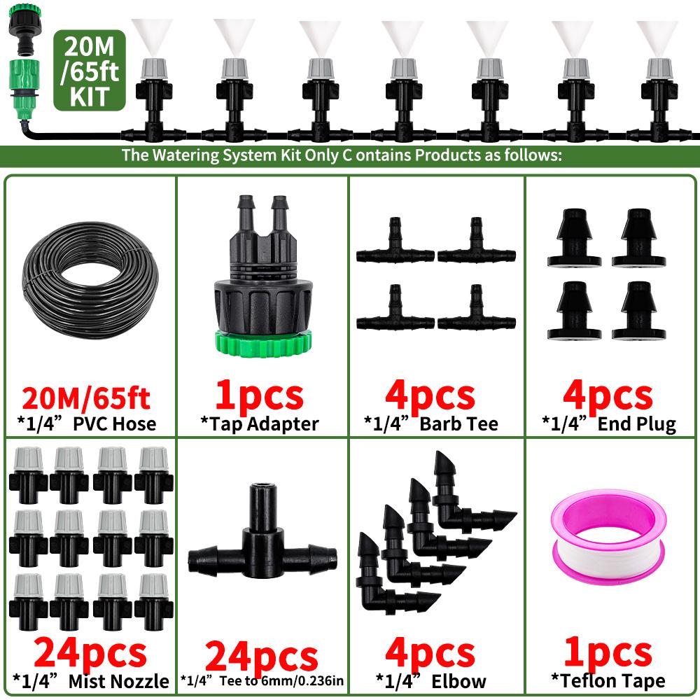 10-20M Garden Misting Fog Nozzle Spray Head w/ 4/7mm Tee Connector for Patio Lawn Automatic Plant Watering System