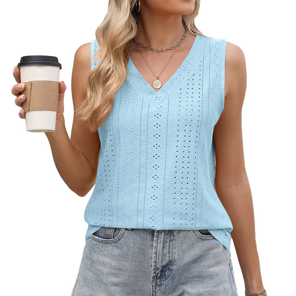 Women's Fashion Solid Color V Neck Loose Base Vest T-shirt Top