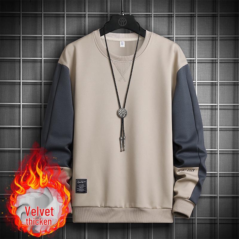 Men's Patchwork Hoodie - Trendy Loose Round Neck Pullover, Long Sleeve Layer with Plus Velvet for Spring and Autumn