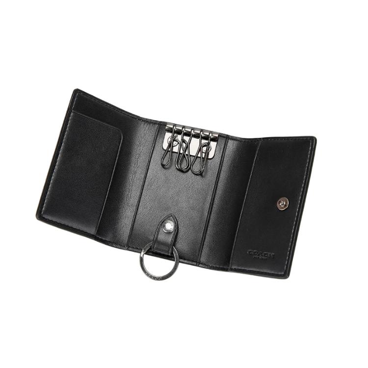 New COACH Key Case Artificial Leather Key Pouch Unisex Brown Monogram 78675-QBTN2